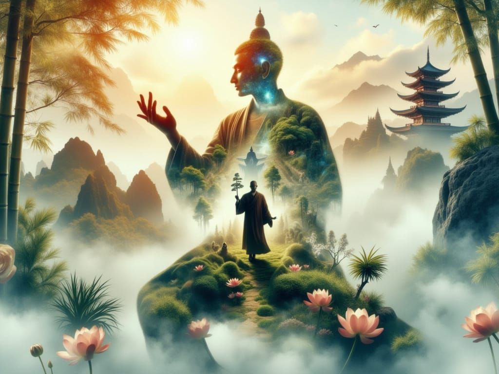 Ethereal Holographic Monk in Balance