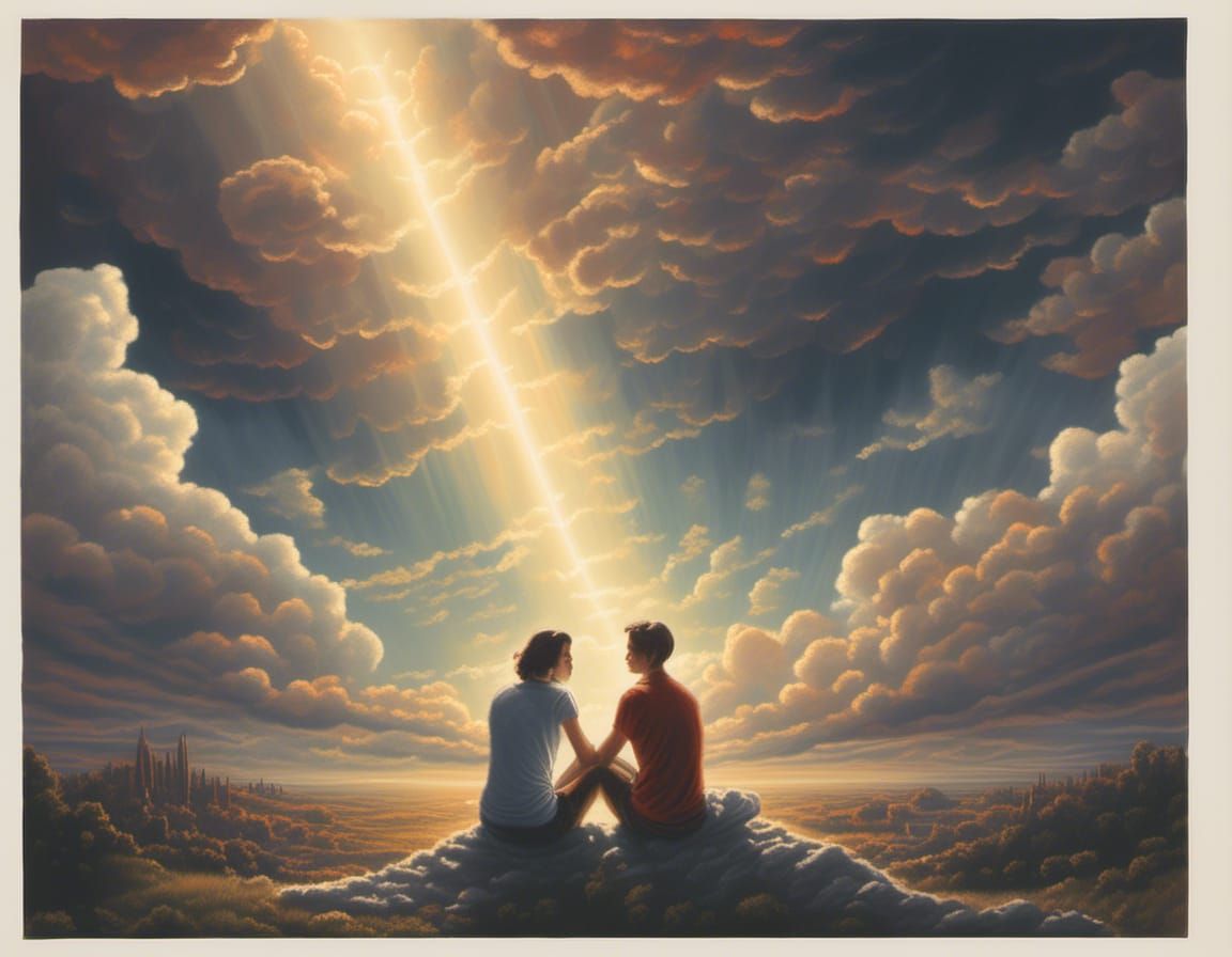 Couple Gazing at Glowing Screen in Divine Sunlight