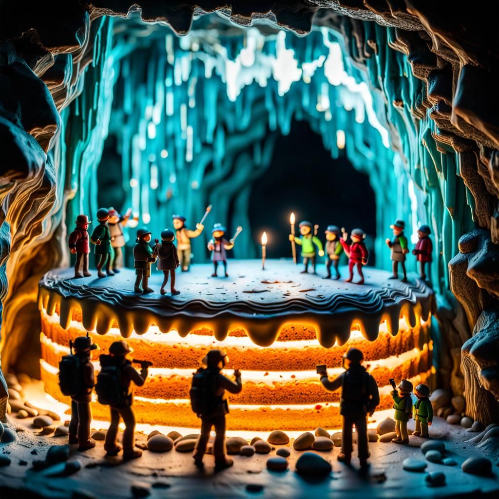 Appetizing Cake with Luminous Layers and Cave