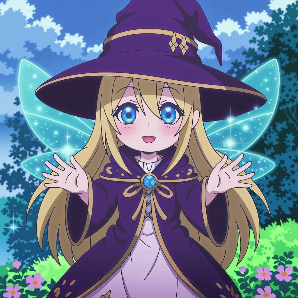 Cute Fairy Witch with Magic Sparkles