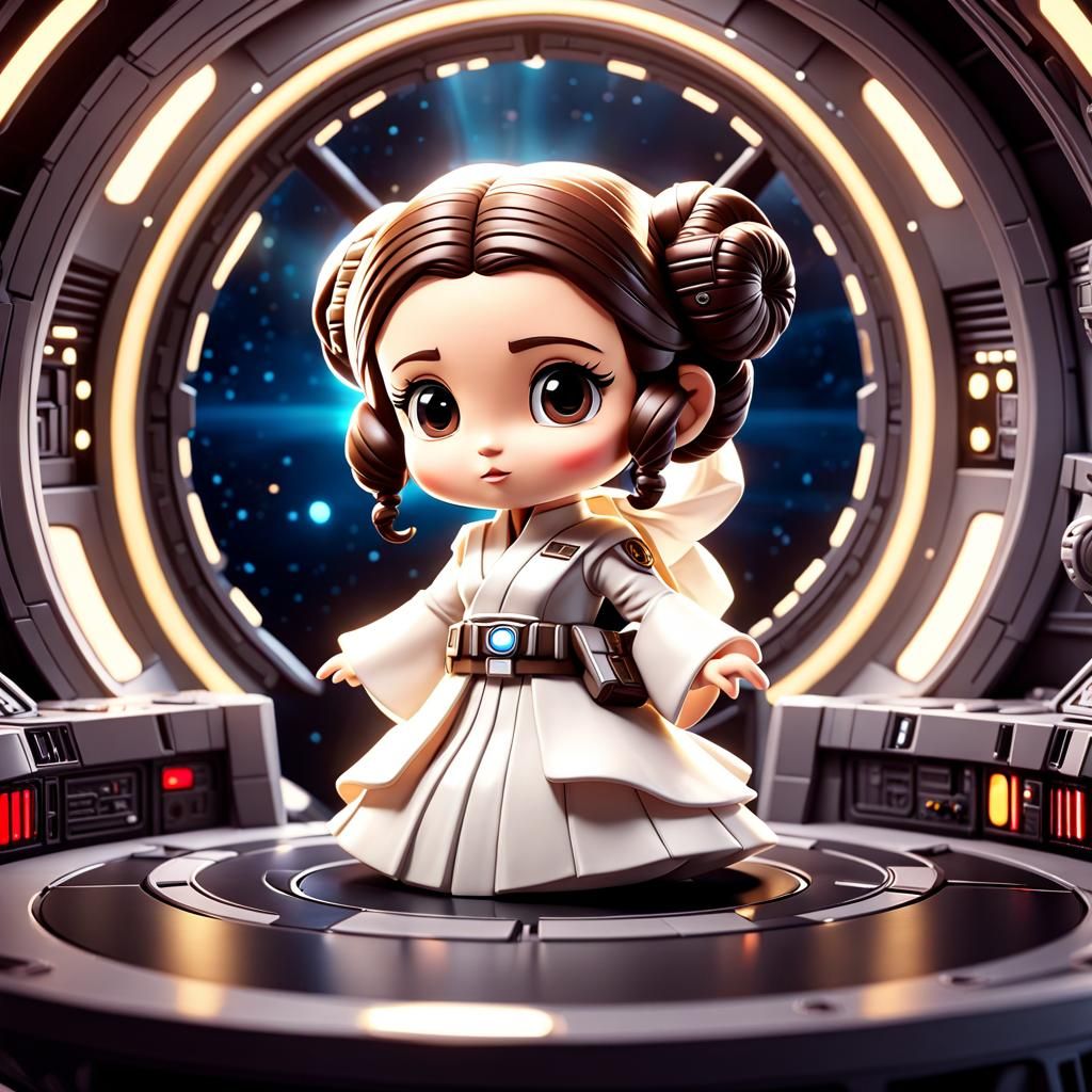 Adorable Chibi Princess Leia in Millennium Falcon