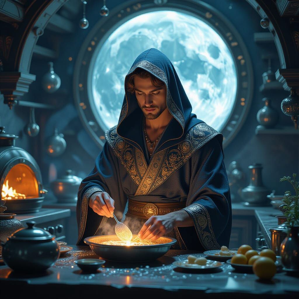 Celestial Chef Crafts Stardust Dishes in Art Nouveau Style