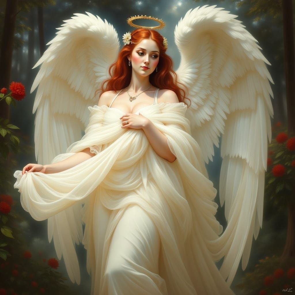 Ethereal Gothic Angel in a Dreamy, Romantic Scene