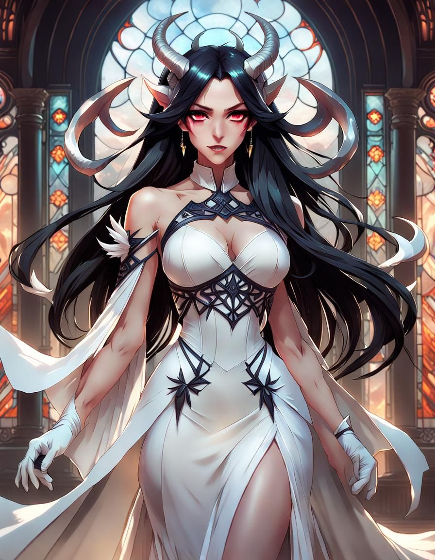 Anime Demon Girl Portrait in Art Nouveau Style