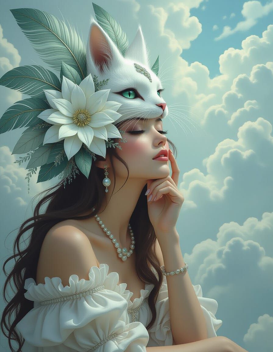 Mystical Flower Alien with Emerald and Pearl Hues