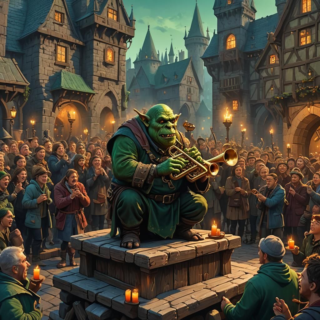 Orc Trumpeter in Castle Square: Matte Painting