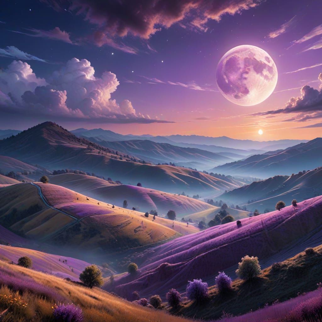 Surreal Moonlit Panorama in Digital Painting Style