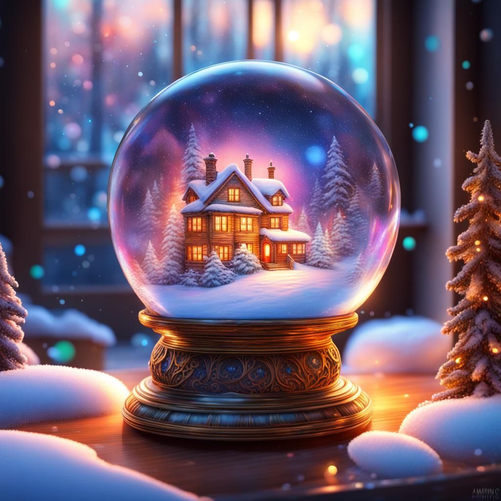 Snow Scene in Glass Ball with Fireplace