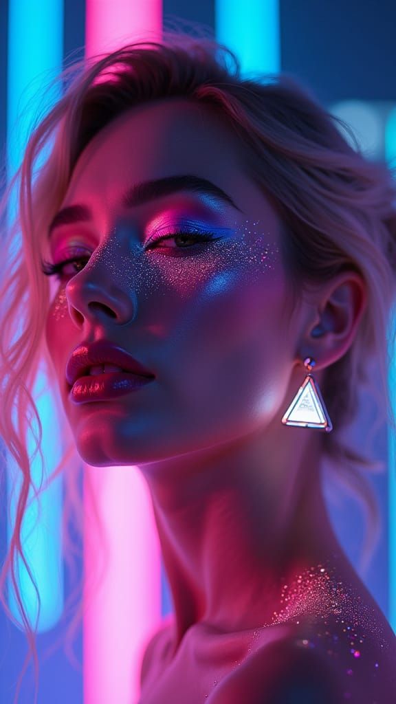 Futuristic Woman Portrait in Neon Lighting