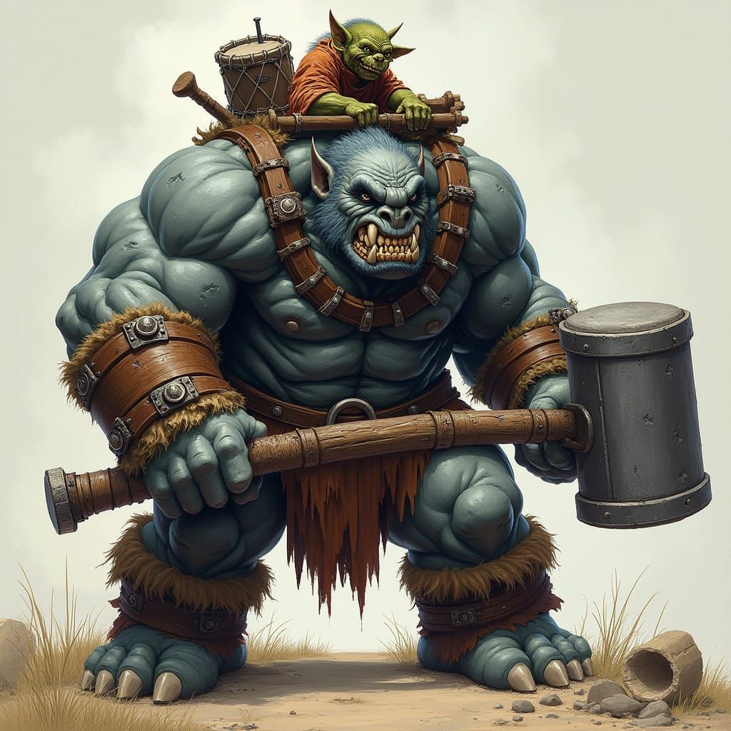 Mighty Ogre Warrior in Dark Fantasy Style