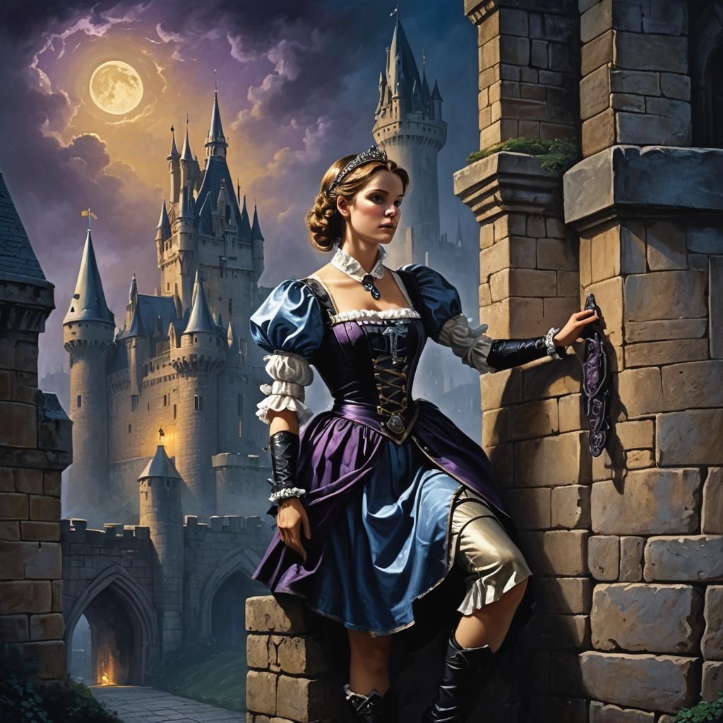 Maid Scaling Castle Wall in Baroque Style