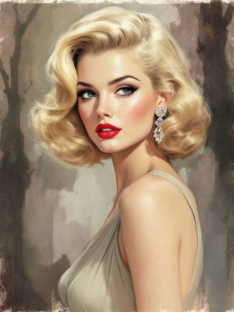 Vintage Pin-Up Woman in Luminous Pastel Washes