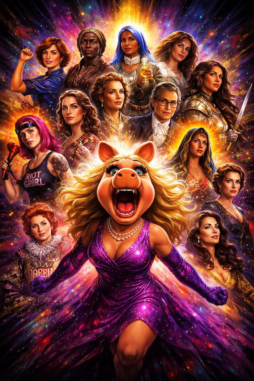 Screaming Miss Piggy with Historical Figures in Eclectic Exp...