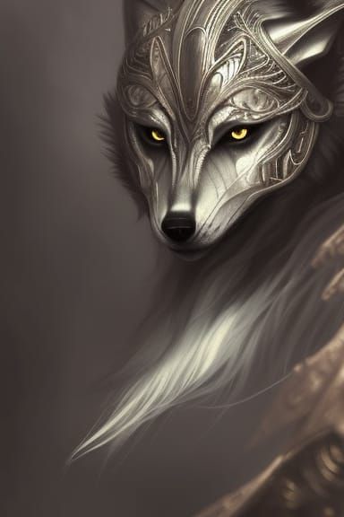 Dark Fantasy Wolf Girl in Silver Armor