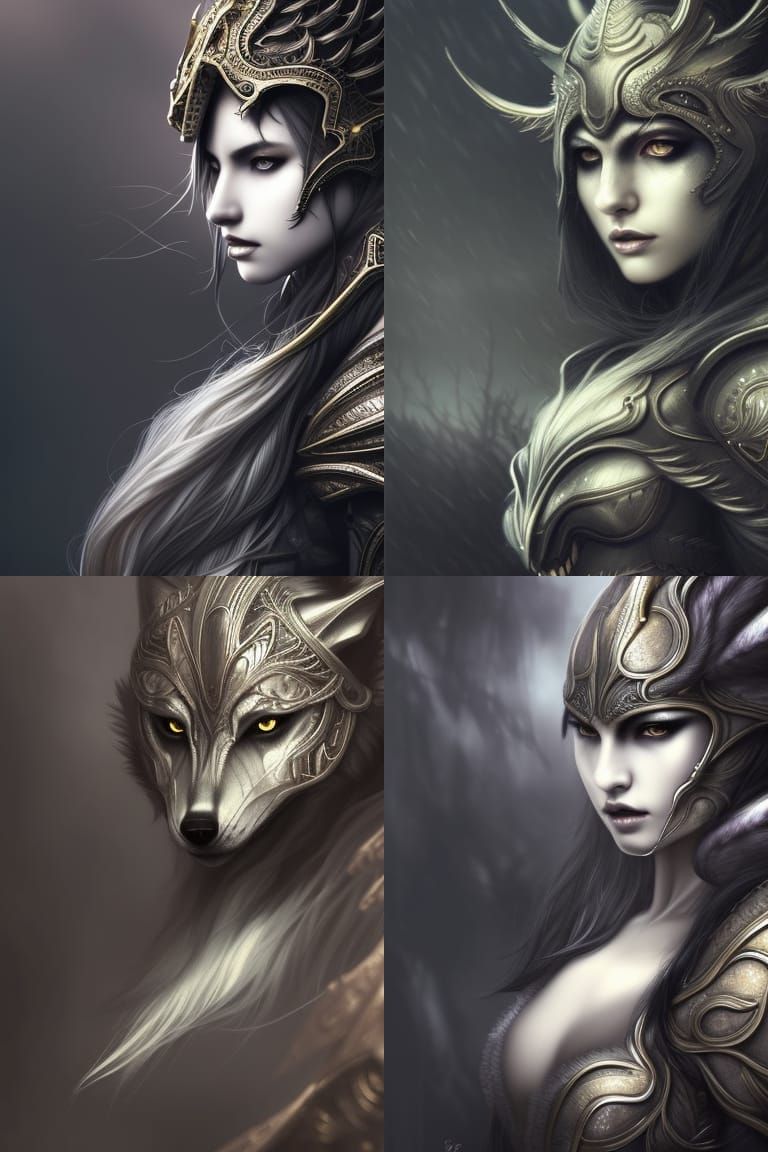 Dark Fantasy Wolf Girl in Silver Armor