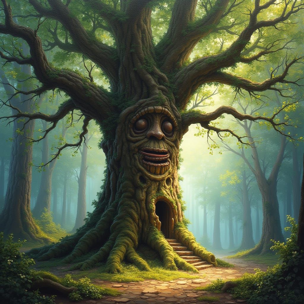 Mystical Forest: Wise Old Tree Oil Painting