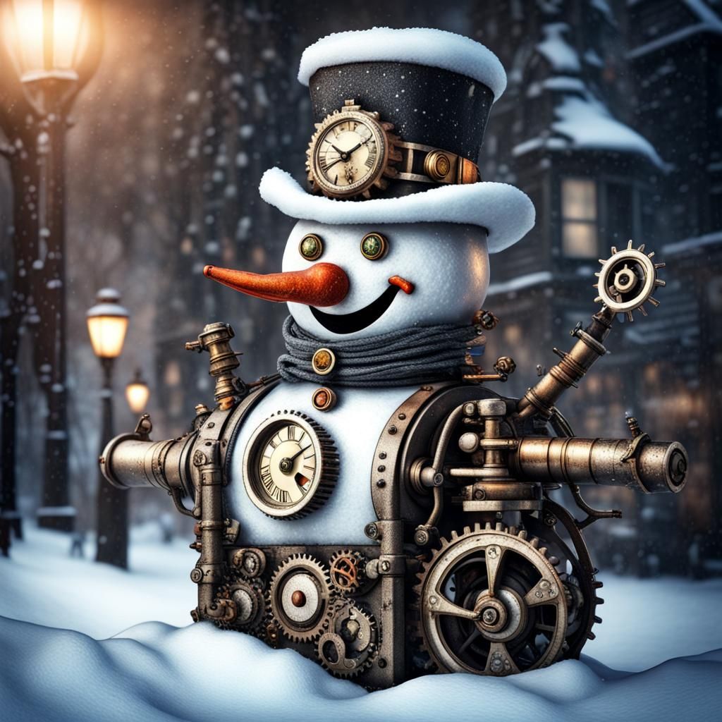 Steampunk Snowman in Winter Wonderland