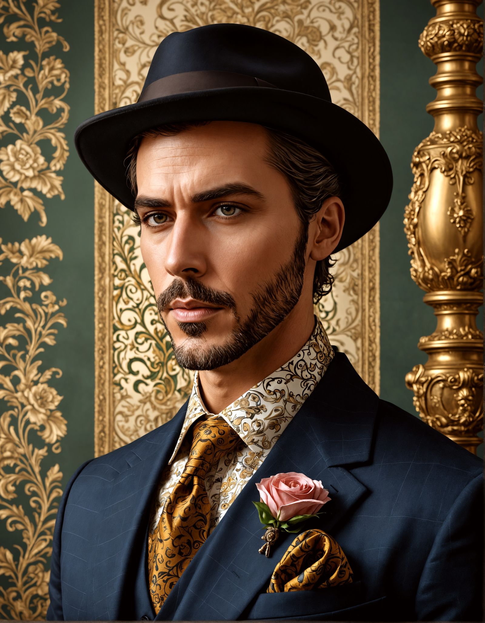 Elegant Gentleman in Black Houndstooth Suit