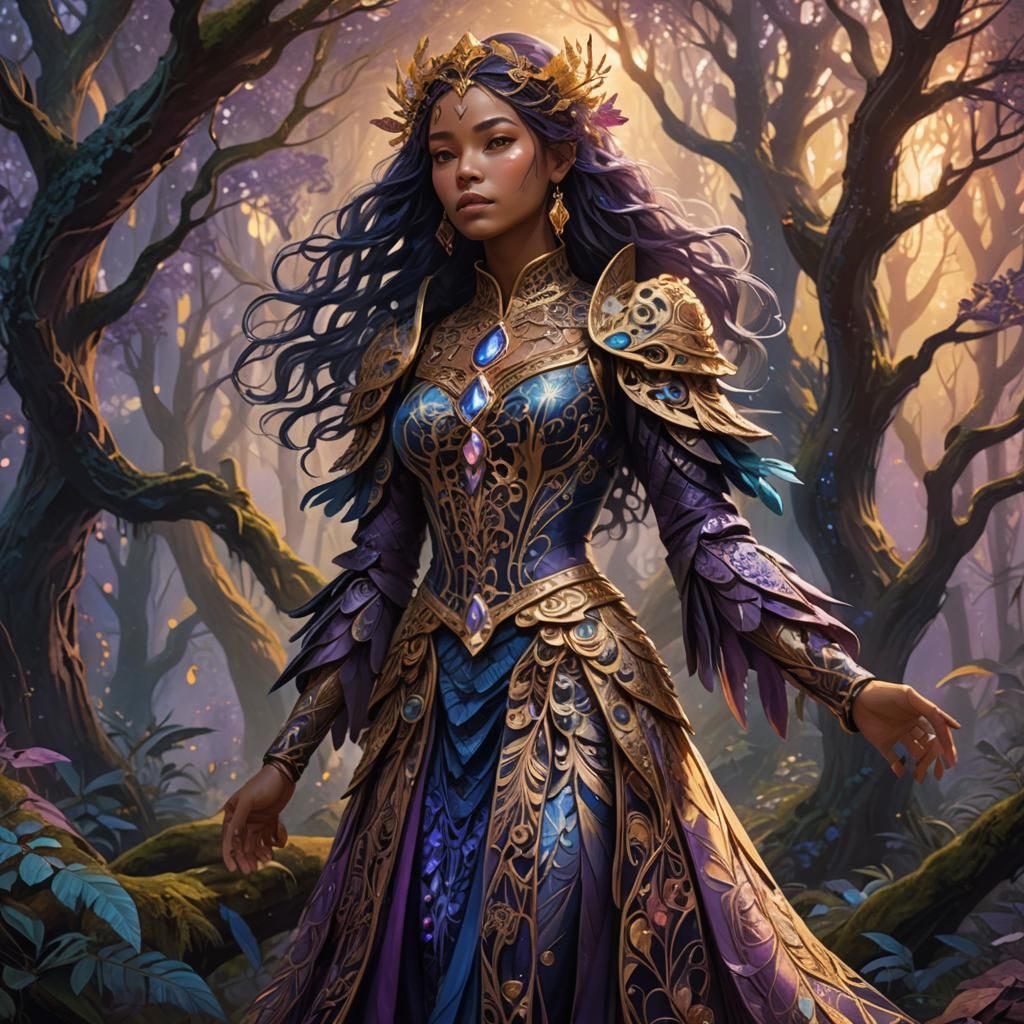 Mystical Forest Girl in Ornate Costume