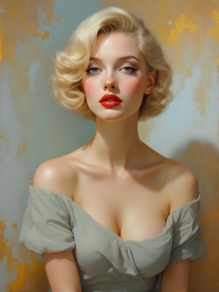 1950s Pin-Up Woman in Luminous Dutch Golden Age Style