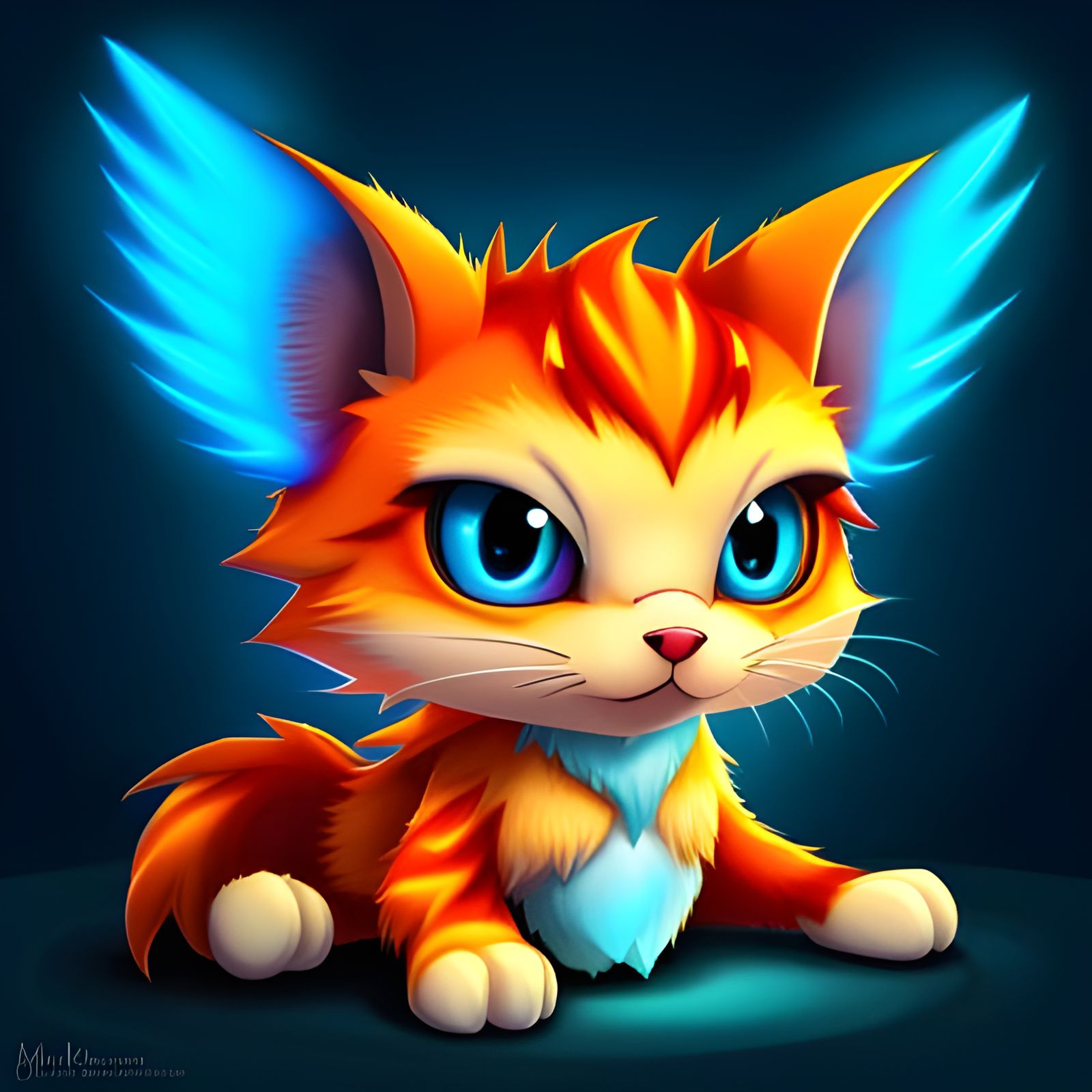 Detailed Cybernetic Fire Eagle Cat Hybrid Digital Painting