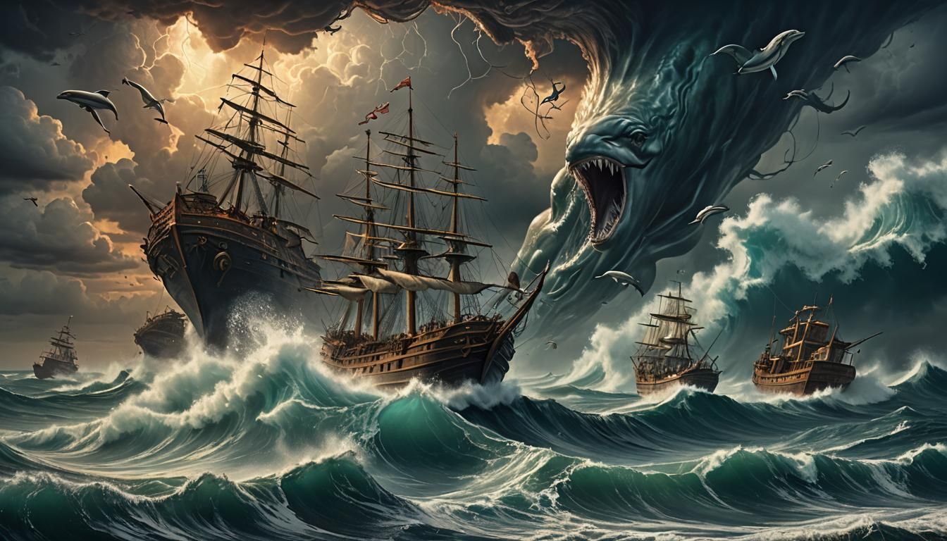Stormy Ocean Defense in Vibrant Fantasy Style