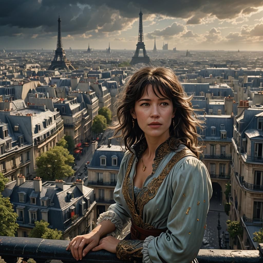 Young Sophie Marceau in Paris: Detailed Matte Painting