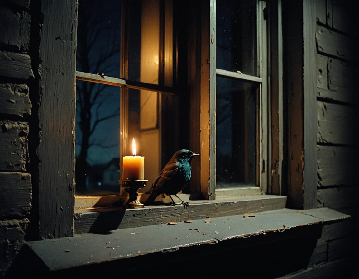 Eerie Night Bird Melody: Cinematic Film Still