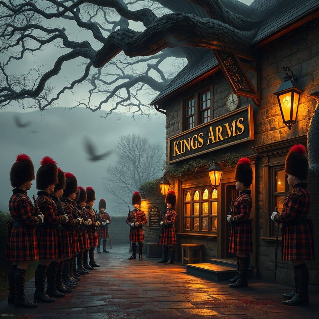 Scots Guards at Kings Arms Pub: Matte Painting