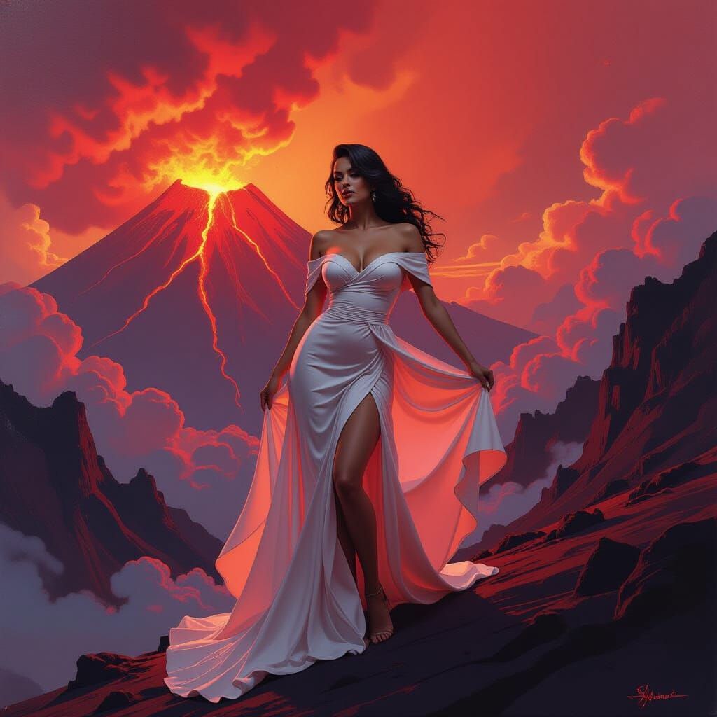 Voluptuous Diva in Abstract Volcanic Landscape