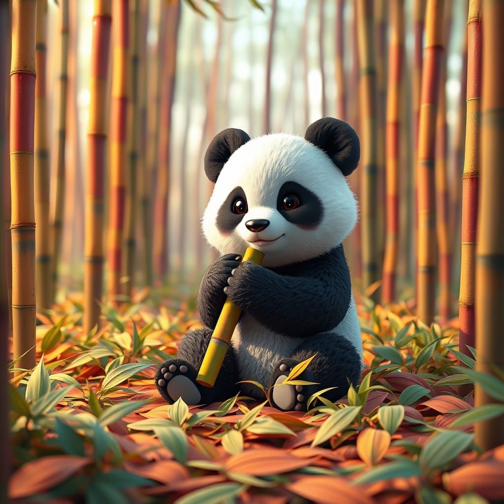 Whimsical Panda in a Colorful Bamboo Forest