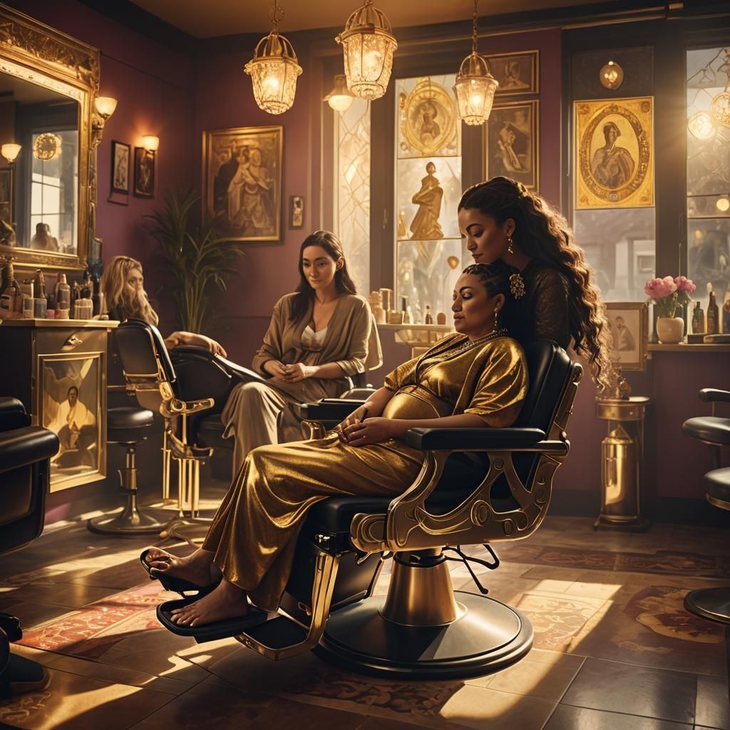 Empress Tarot Card Scene: Mother and Baby in Salon