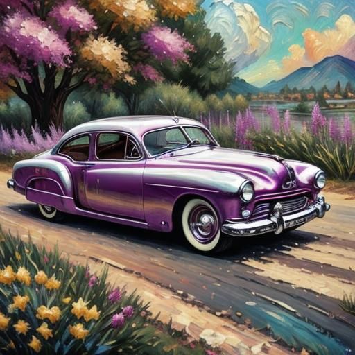 Classic 1950s Rockabilly Car in Lilac and Gold