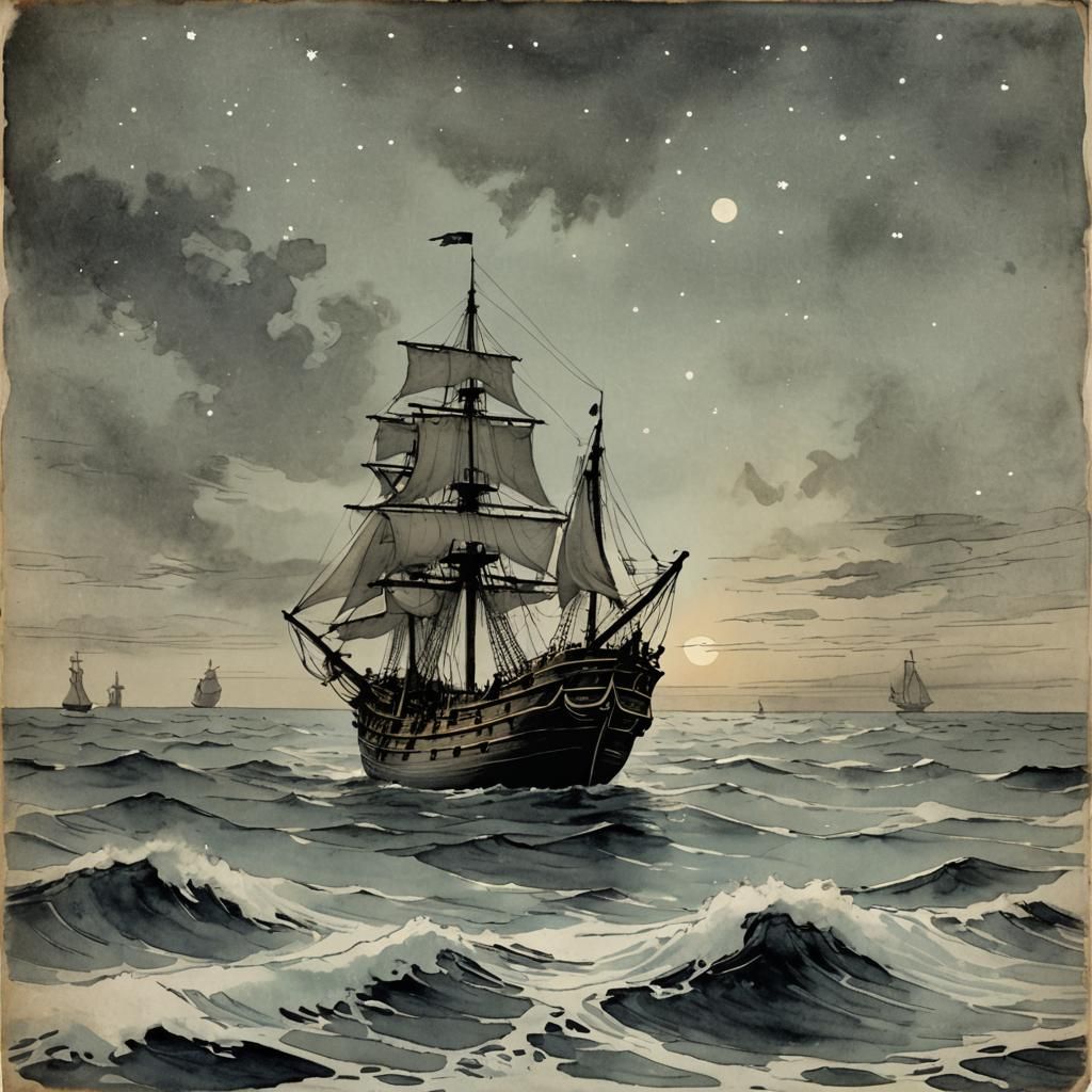 Ghostly Galleon Sailing the High Seas