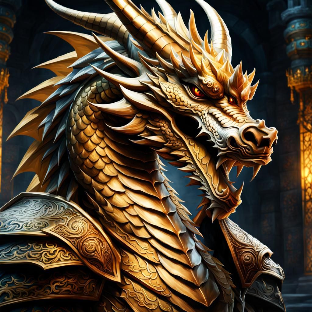 Breathtaking Asian Dragon Portrait in Golden Dungeon