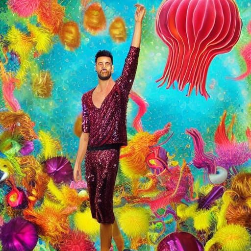 Vibrant Surrealism: Glittering UFO Meets Fashion Model