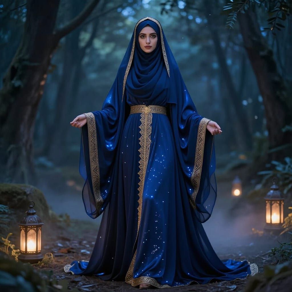 Majestic Muslim Figure in Twilight Forest