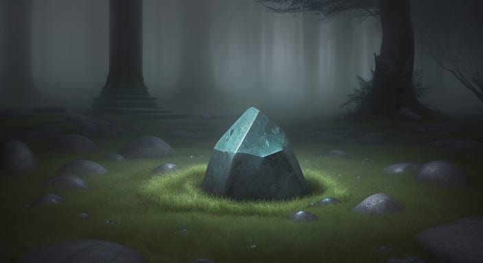Mysterious Glowing Stone Rests on Mossy Ground