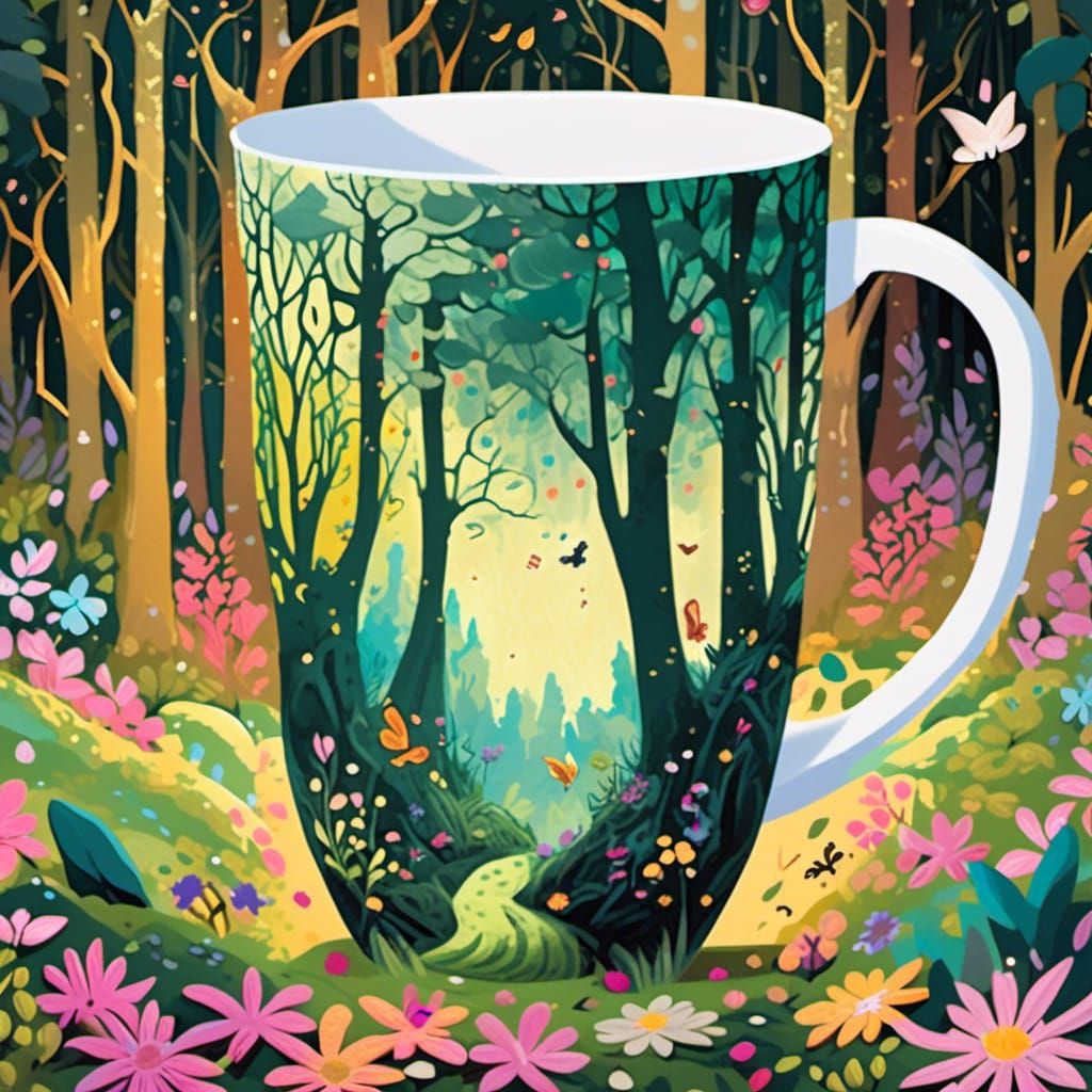 Magical Forest Teacup: A Fairy Tale Illustration