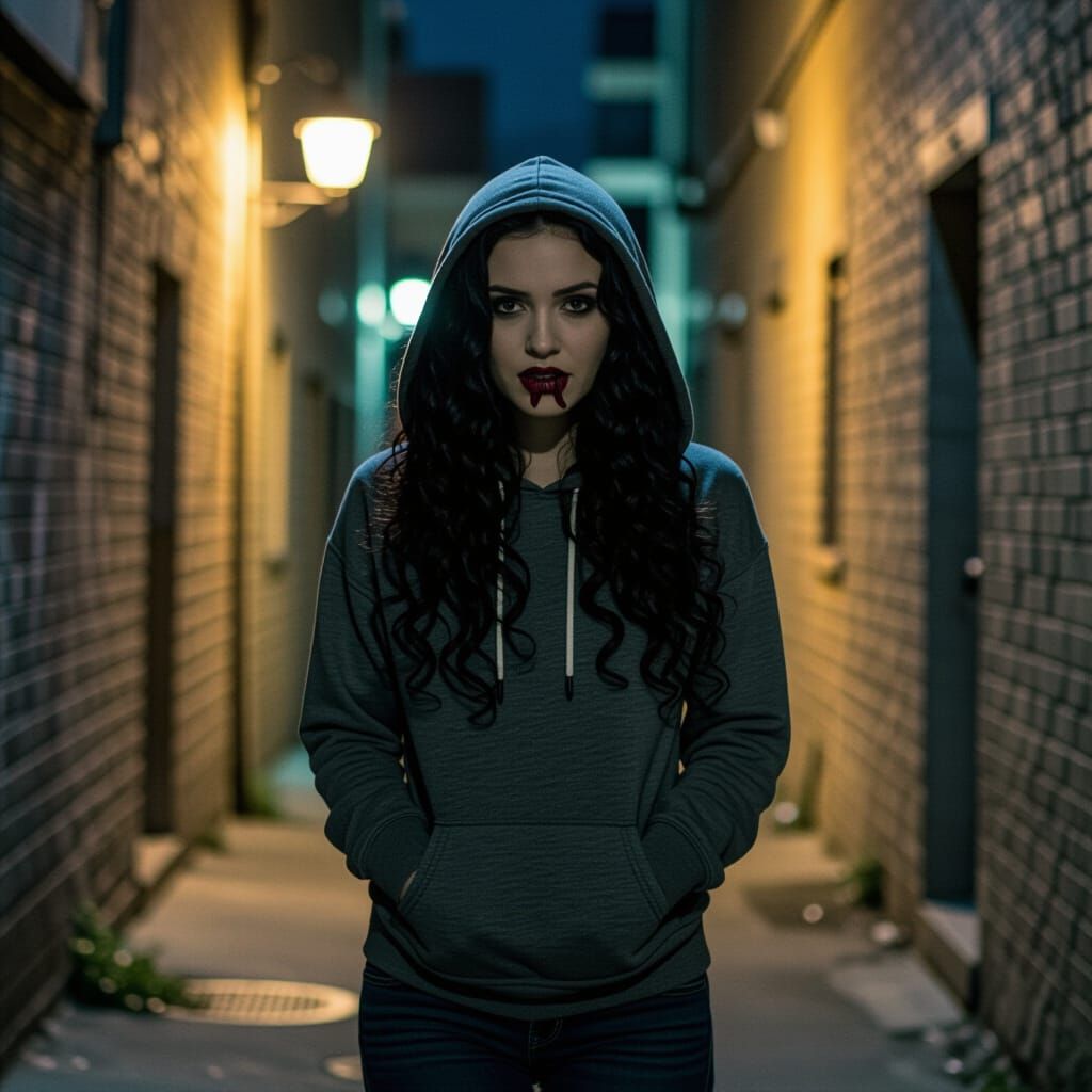 Gothic Vampire in Dimly Lit Alley, Cinematic Style