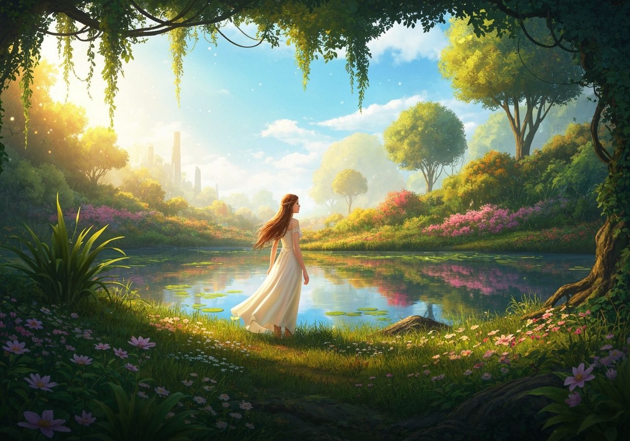 Auburn Haired Woman in Fantasy Wetlands