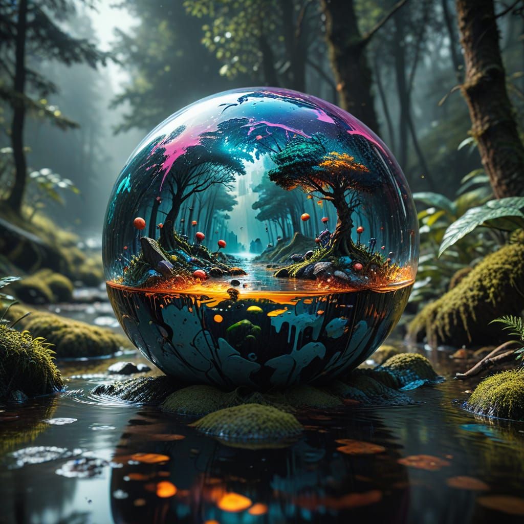 Magical Forest Globe with Floating Island