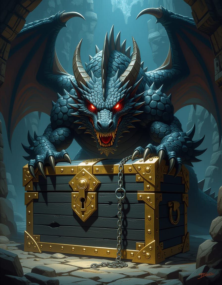 Charcoal Dragon Guardian of Treasure Chest
