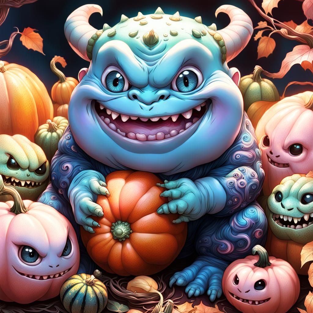 Fat Baby Monster Feast: Anime-Inspired Digital Art