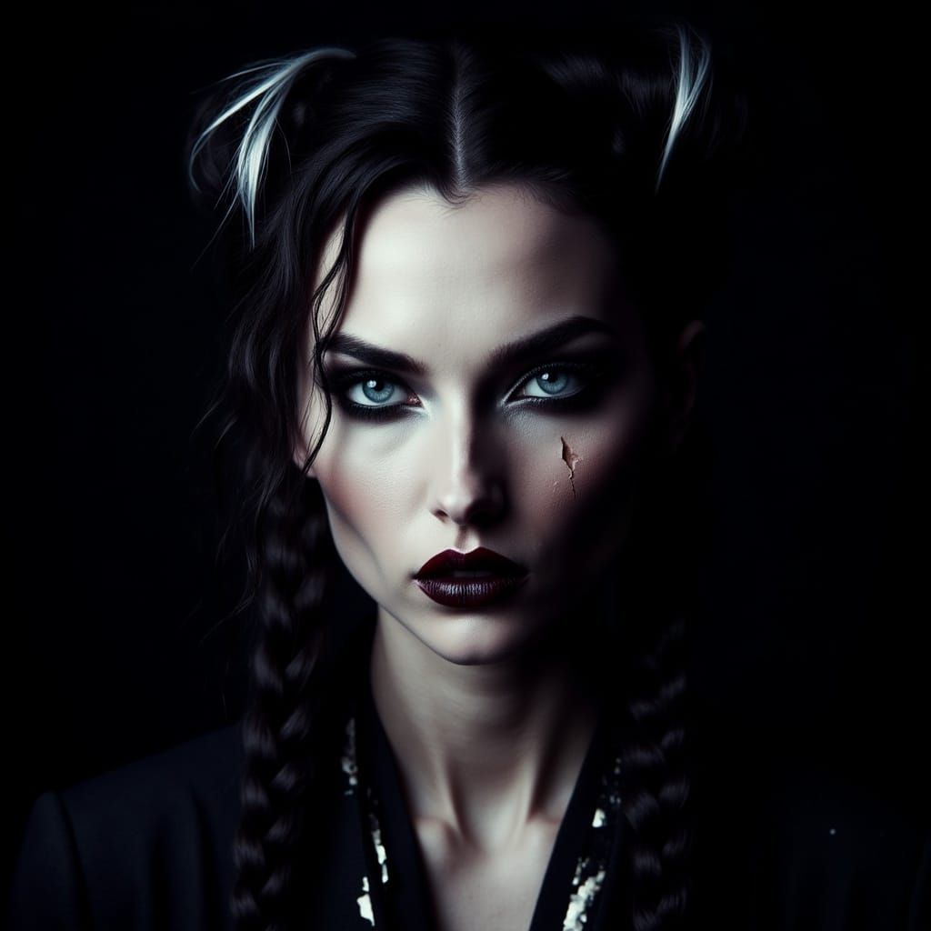 Striking Portrait of Woman with Braids and Intense Gaze