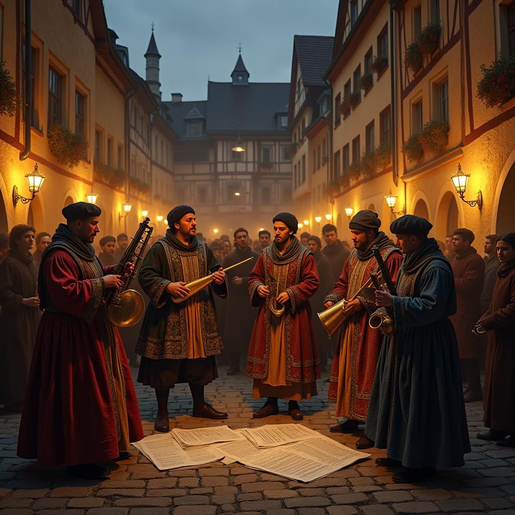 Medieval Austrian Musicians at Dusk in Renaissance Style