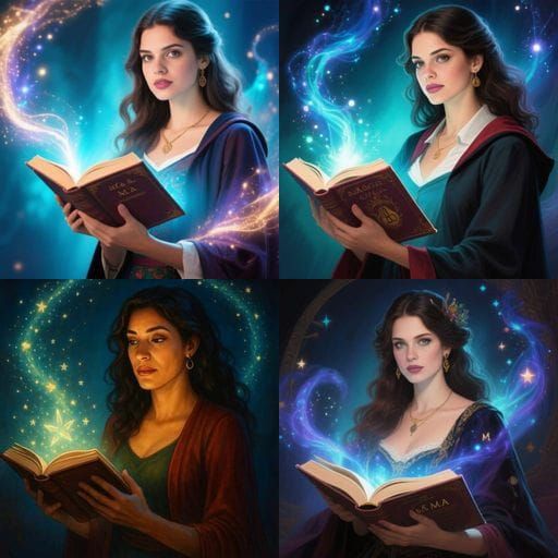 Woman Reading a Magical Book Portrait
