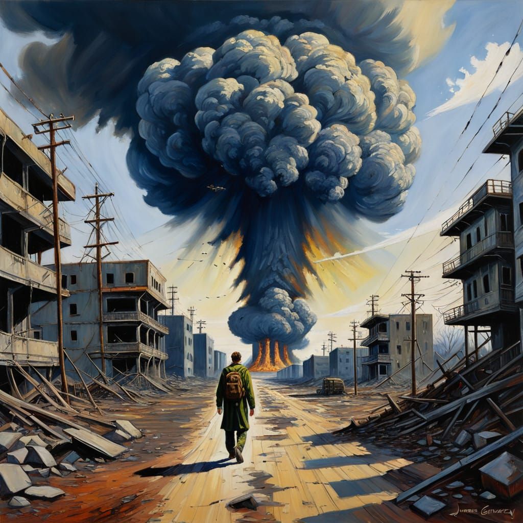 Hope Amidst Apocalypse in a Vibrant Oil Painting