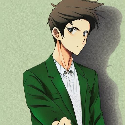 Man in Green Suit: Anime Style Illustration