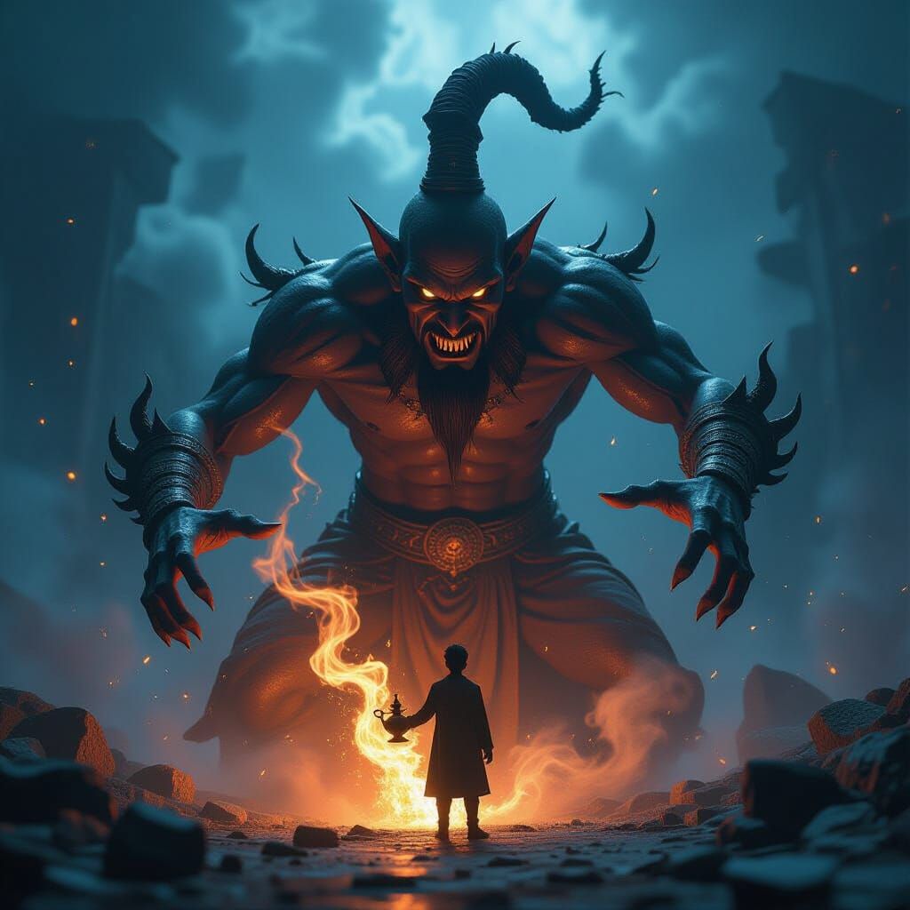 Sinister Genie Unleashes Electrical Fury